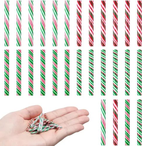 Vista 11 de Giegxin 60 bastones de caramelo de Navidad para manualidades, decoración de dulces falsos de plástico, mini adornos de menta arcoíris, figuras