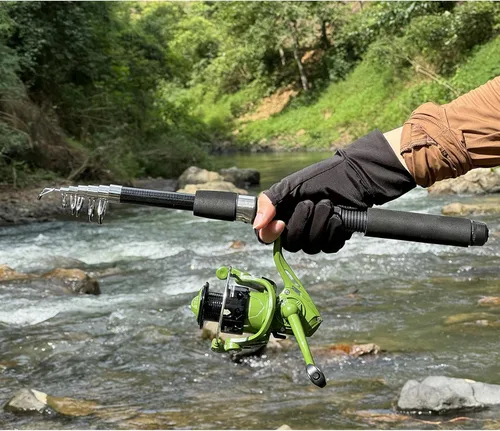 Vista 6 de Paquete de 2 cañas de pescar, combos de caña de pescar con caña de pescar telescópica, carretes giratorios, bolsa de transporte de pesca
