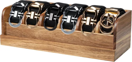 Caja Organizadora de Cinturones de Madera de Acacia MinBoo, Estante de Cinturones de 6 Rejillas para Clóset y Cajón, Organizador y Expositor de