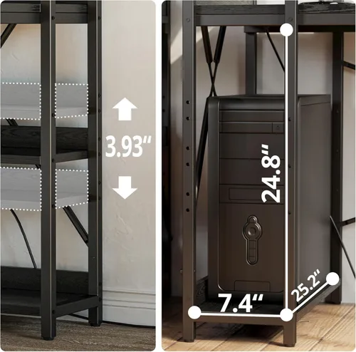 Vista 4 de Escritorio IRONCK para computadora de 47 pulgadas con toma de corriente y estantes de almacenamiento, mesa de estudio con estación de carga