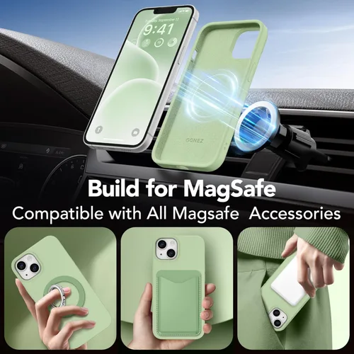 Vista 1321 de GONEZ Funda magnética para iPhone 14, compatible con Magsafe, con protector de pantalla + protector de cámara, forro de microfibra antiarañazos