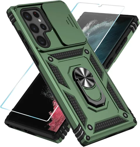 Vista 32 de SunStory Funda para Samsung Galaxy S21 con protector de pantalla HD, funda para cámara deslizante y soporte de anillo giratorio, grado militar