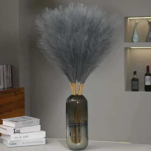Vista 8 de Wertuirk 9 tallos de hierba de pampa sintética - 38 pulgadas de largo, hierba esponjosa y pomposa a granel, gran flor artificial de pompas