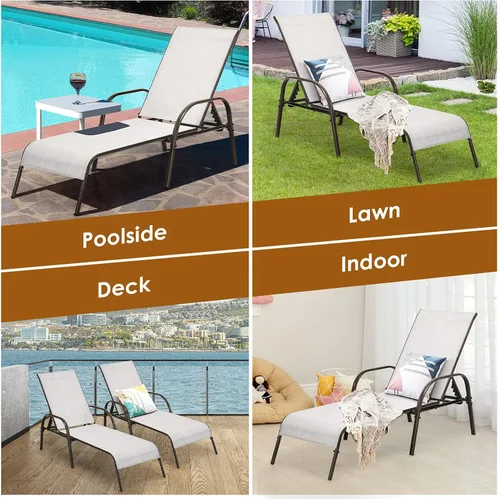 Vista 7 de COSTWAY Sillón de patio al aire libre, tumbona, tela ajustable, reclinable, reposabrazos para piscina (gris)