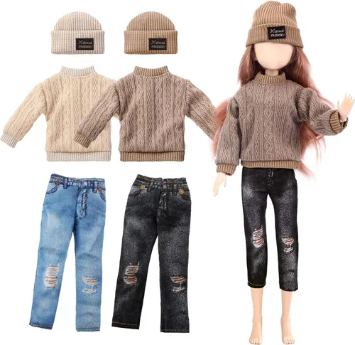 Vista 8 de Bencailor 6 piezas de ropa de muñeca, accesorios para muñeca, incluyen suéter, pantalones, zapatos, sombrero para regalo de cumpleaños