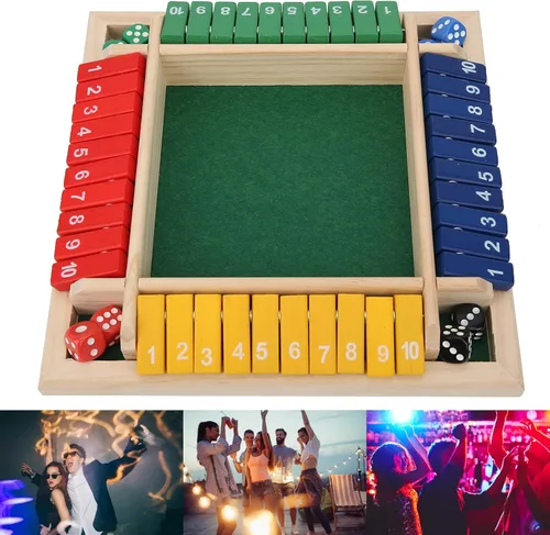 Vista 6 de Shut The Box - Juego de mesa de dados de madera, juego de mesa de madera para 2 a 4 jugadores, juegos de mesa de mesa de madera con 8 dados