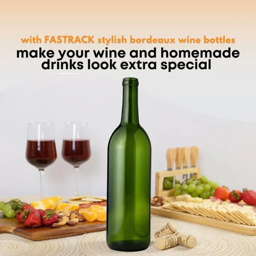 Vista 4 de FastRack Botellas de vino verde, capacidad de 25.4 fl oz (paquete de 12), 25.4 fl oz y bolsa de 30 8 corchos de vino rectos de alta calidad
