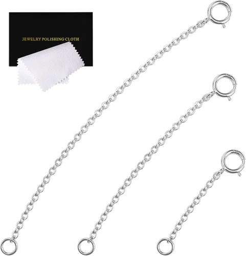 Vista 26 de Extensor de collar de plata de ley 925, extensores de cadena de collar para mujer, pulsera de cadena, extensión de joyería para collares, juego de 3