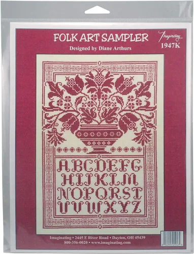 M & R Technologies Folk Art Sampler - Kit de punto de cruz, 10 x 14.75 pulgadas, 14 unidades, acrílico, multicolor, 0.2 x 9.0 x 12.0 in