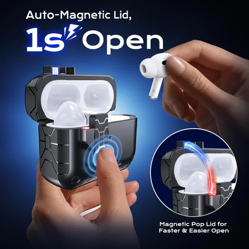 Vista 2 de Anqrp MagArmor Auto-Open para Funda de AirPods Pro de 2ª/1ª Generación con Imanes Integrados, [Apertura Automática con Una Pulsación]