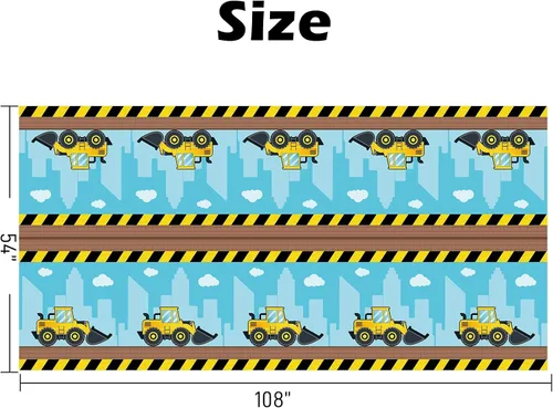 Vista 4 de WERNNSAI 2 manteles de construcción – Suministros de fiesta de cumpleaños de construcción, mantel de camión volquete de plástico, cubierta de mesa