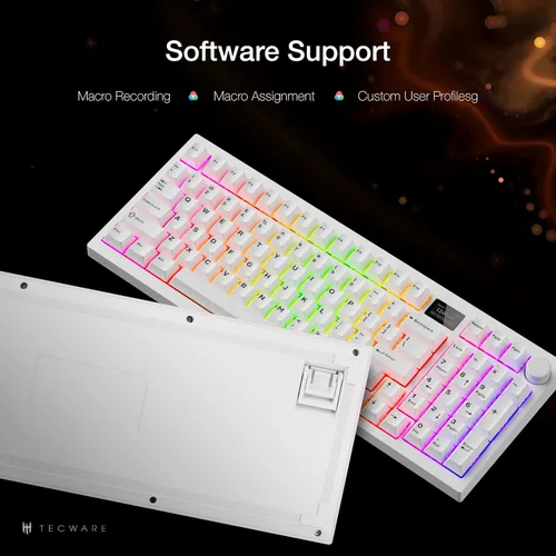 Vista 11 de TECWARE Spectre Teclado mecánico para juegos 96% RGB Pantalla LCD personalizable Inalámbrico de tres modos con perilla Montaje en junta