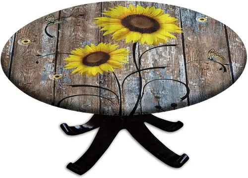 Vista 48 de Mantel redondo ajustable con borde elástico floral azul, mantel con borde elástico de estilo floral pastoral, almohadilla de mesa de poliéster