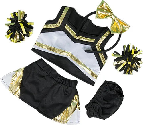 La ropa de oso de peluche de animadora dorada y negra metálica se adapta a la mayoría de 14 a 18 pulgadas Build-A-Bear y haz tus propios animales de