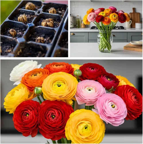 Vista 3 de 6 bulbos de ranúnculo mixtos - 6 bulbos grandes y saludables para plantar