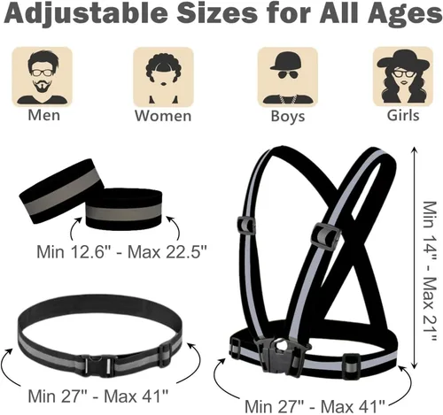 Vista 3 de Reflective Running Gear Reflective Vest & Reflective Armband & Reflective Belt 3 Pcs Set, High Visibility Reflective Gear Night Cycling Walking