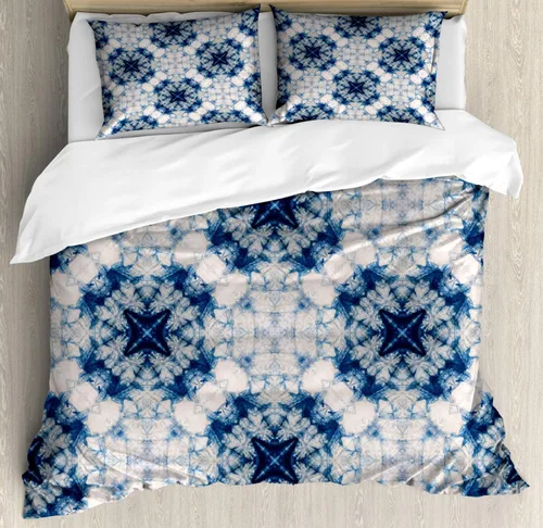 Vista 73 de Ambesonne Hawaii - Juego de funda de edredón de verano, palmeras y hojas exóticas de helecho, fondo colorido abstracto, juego de ropa de cama