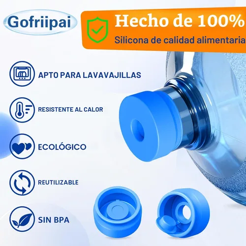 Vista 5 de Gofriipai 3 y 5 tapas de jarra de agua de galón, tapa de reemplazo reutilizable de silicona, tapas de botella sin derrames para tapas dispensadoras