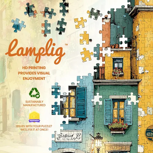 Vista 9 de Rompecabezas vintage de 1000 piezas para adultos, pueblo de Italia Paisaje callejero europeo