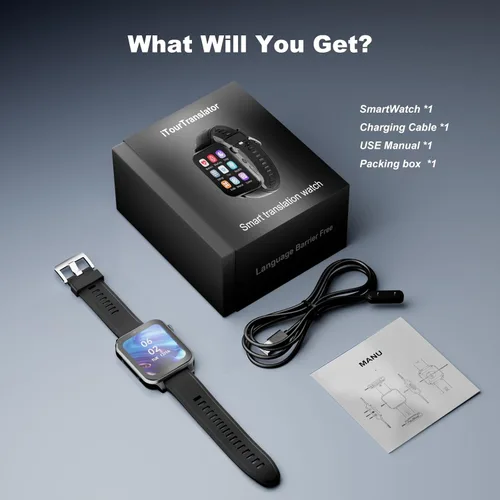 Vista 11 de Reloj inteligente, reloj de traducción inteligente en tiempo real, traducción de voz instantánea bidireccional, dispositivo de traductor de idiomas