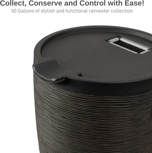 Vista 2 de RTS Home Accents Barril de lluvia Newport de 50 galones con soporte y tapa extraíble, color bronce