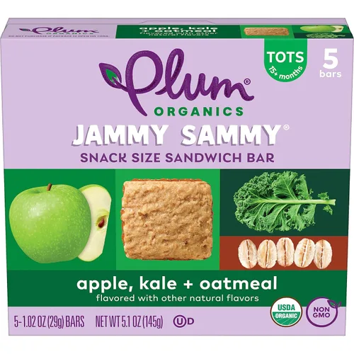 Vista 3 de Plum Organics Jammy Sammy Snack Bars – Manzana, col rizada y avena – Barras de 1.02 onzas (paquete de 30) – Barras orgánicas para niños pequeños