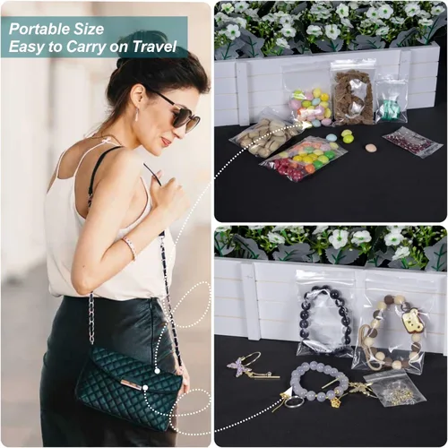 Vista 6 de 500 piezas de bolsas de plástico pequeñas, bolsa pequeña, mini bolsas, bolsa de joyería de plástico transparente, 5 tamaños surtidos, bolsas