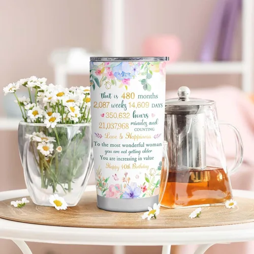Vista 4 de CaringTee Regalos de cumpleaños número 40 para mujeres, ideas de vaso de cumpleaños 40 de 20 onzas, regalos de cumpleaños de 1983 para mujer de 40