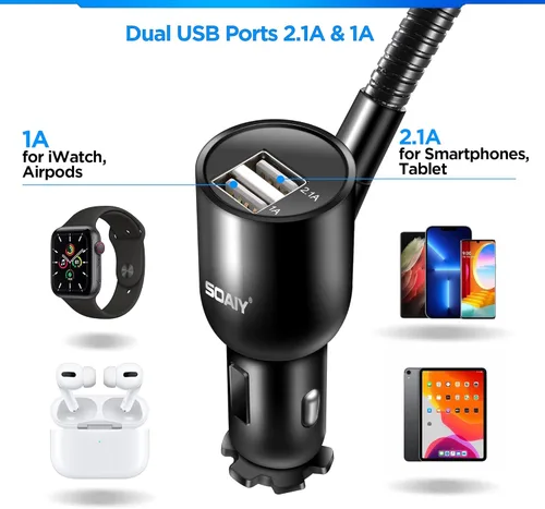 Vista 4 de SOAIY 3 en 1 con encendedor de cigarrillos para coche + Detector de Voltaje (No para consola central y ventana), Cargador Dual USB 3.1A con cuello