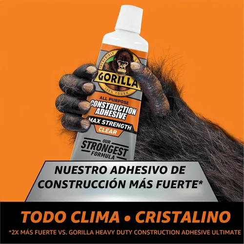 Vista 2 de Gorilla Max Strength - Adhesivo transparente para construcción, tubo de compresión de 2.5 onzas, transparente, (paquete de 1)
