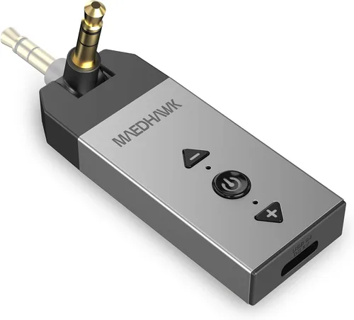 Maedhawk Adaptador auxiliar Bluetooth 5.2 para auriculares estéreo de coche, receptor de audio inalámbrico con conector giratorio de 0.138 in,