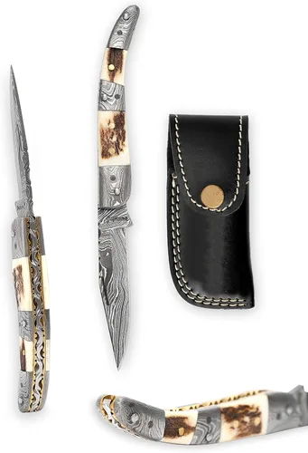 Cuchillo de bolsillo de Damasco hecho a mano - Hermoso cuchillo plegable