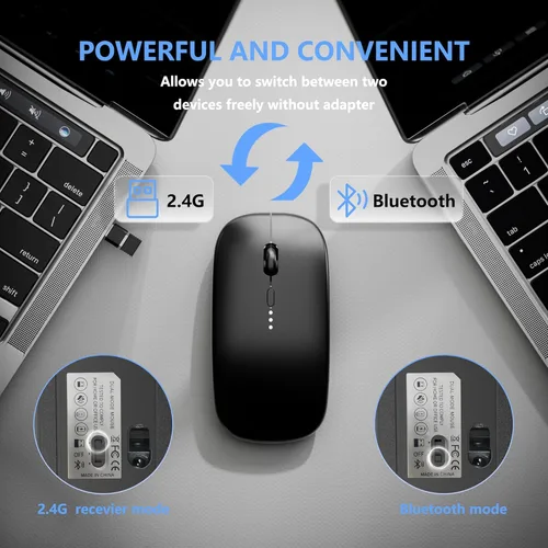 Vista 6 de QIJIAYI Ratón silencioso inalámbrico recargable delgado - Tecnología inalámbrica y Bluetooth de 2.4 G - Modos de conexión flexibles a través