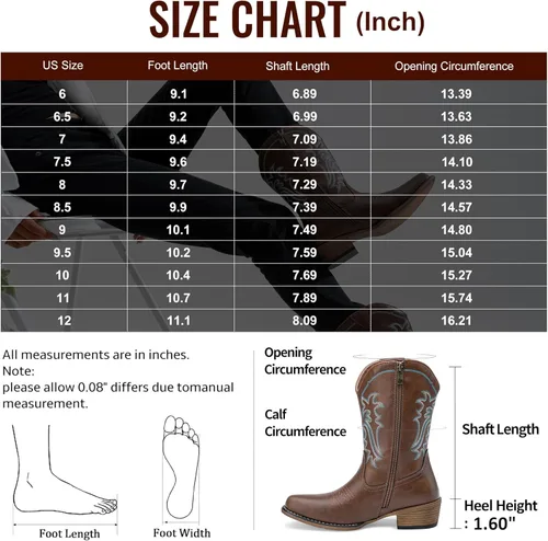 Vista 5 de Jeossy Botas vaqueras para mujer, vaquera occidental, a media pantorrilla, puntera redonda, bordadas, con cremallera