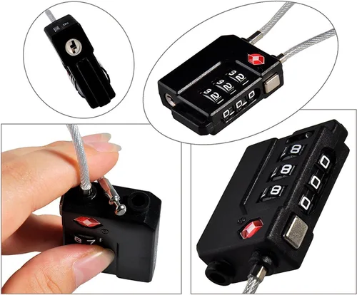 Vista 2 de TSA Lock - Candado de seguridad con combinación de 3 dígitos para maleta, bolsa de equipaje, candado con bloqueo de código (negro, paquete de 4)