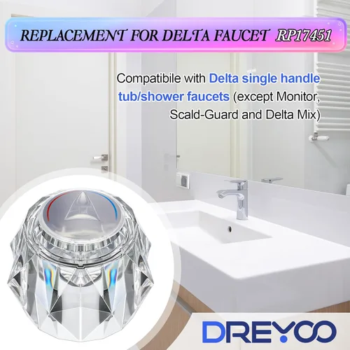 Vista 3 de Dreyoo Manija de grifo compatible con Delta RP17451, manija de grifo de repuesto con orificio de desplazamiento para ducha/bañera, perilla de 2-1/2
