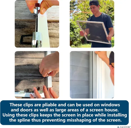 Vista 2 de Clips de instalación de puerta mosquitera – 10 clips de pantalla para volver a cribar y clips de retención de pantalla para ventana de patio