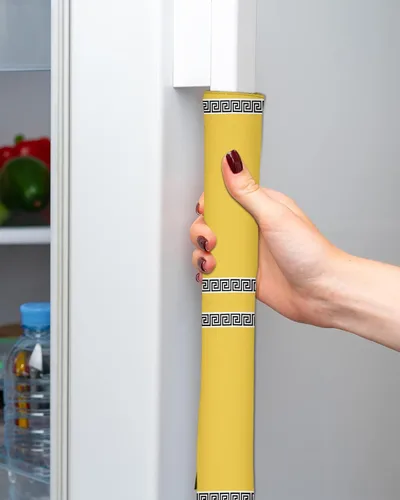 Vista 2 de Juego de 2 fundas para manijas de puerta de refrigerador amarillas y negras para lavavajillas, microondas, horno, nevera, estufa, electrodomésticos