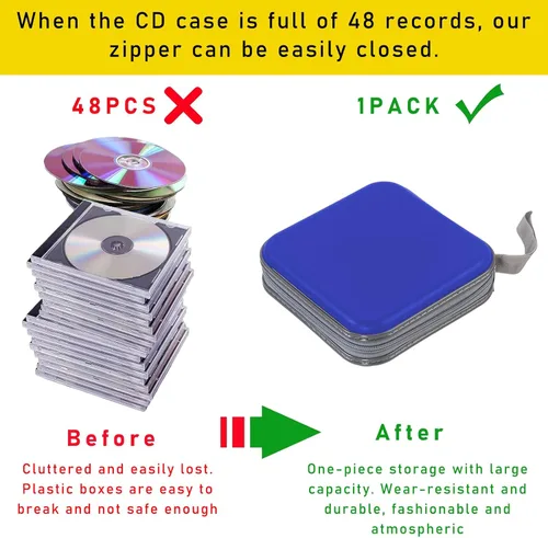 Vista 5 de Augeny Estuche de CD de capacidad para 48 unidades, soporte portátil de plástico duro para DVD, carpeta de almacenamiento de discos para automóvil