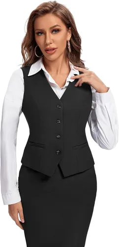 Vista 2 de Foucome Vestido formal de negocios ajustado para mujer, chaleco con botones