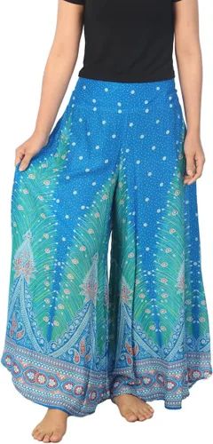 Vista 16 de Lannaclothesdesign Boho Palazzo Pants Women Pavo real colorido negro