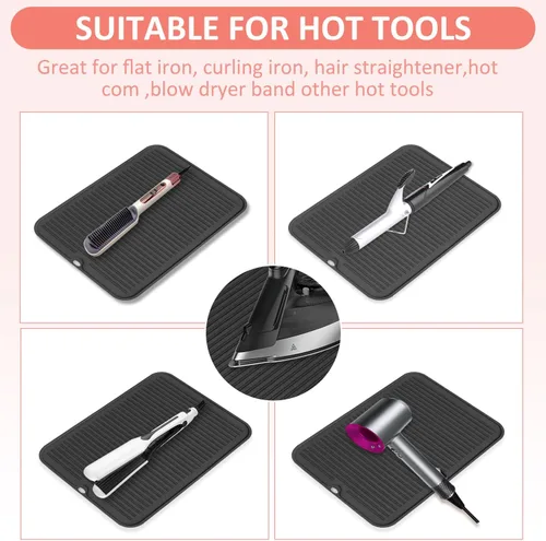 Vista 4 de Quccefods Alfombrilla grande de silicona resistente al calor para herramientas de cabello: rizador, plancha, alisador de pelo - Funda portátil