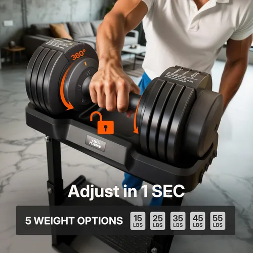 Vista 5 de FLYBIRD DB2 Adjustable Dumbbell, 55LB/110LB Single Dumbbell for Home Gym Exercise & Fitness, 5-IN-1 Fast Adjustable Weights with Anti-Slip Handle