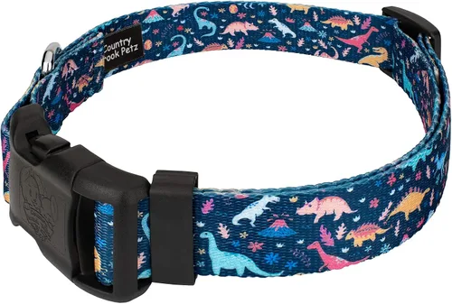 Vista 4 de Country Brook Petz - Collar y correa de perro de dinosaurios de lujo - Colección Critter Corner con diseños temáticos de criaturas (1/2 pulgada, 2XS)