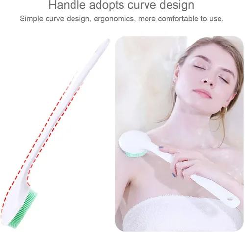 Vista 2 de Exfoliante corporal de silicona, cepillo de espalda de mango largo para ducha con cerdas suaves, cepillo de ducha para hombres y mujeres, sin BPA