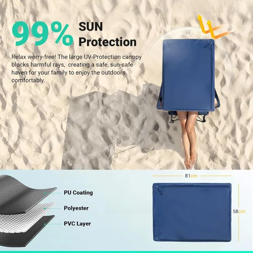 Vista 3 de Overmont Silla de camping de 2 piezas con bolsa enfriadora de toldo – Silla de playa plegable de gran tamaño con soporte de respaldo alto – Silla