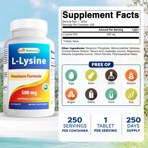 Vista 2 de Best Naturals L-Lisina 500 mg 250 Comprimidos