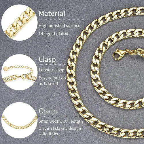 Vista 4 de Collar de gargantilla chapado en oro de 14 quilates para mujeres y niñas Cadena de serpiente eslabones cubanos clip cadena de cuenta de bolas collar