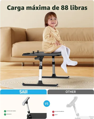 Vista 2 de SAIJI Soporte ajustable en altura y ángulo para computadora portátil para cama, mesa de regazo con bandeja para cama, mesa portátil plegable