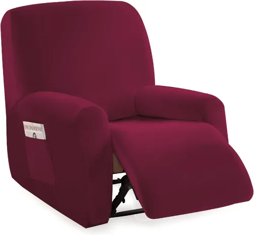 Vista 25 de MIFXIN Funda reclinable de terciopelo de 4 piezas, elástica de 1 asiento, fundas de sofá reclinable, fundas elásticas suaves para sillas Verde Oscuro